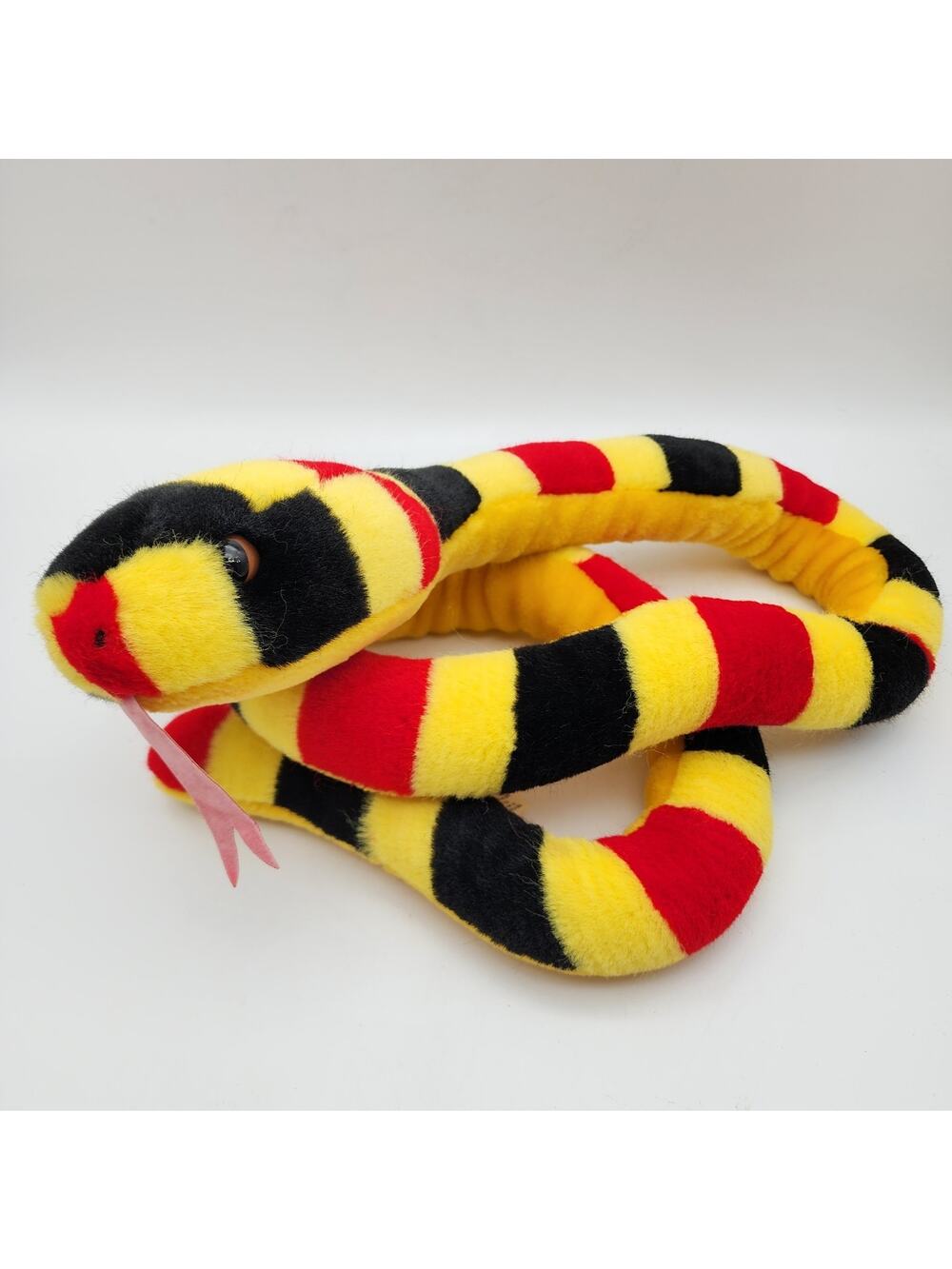 Vtg K&M International Carnival Python Snake Plush Toy 54" Red Black Yellow 2004